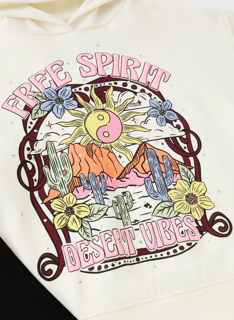 ماتلان Girls Cream Free Spirit Hoodie & Flare Set